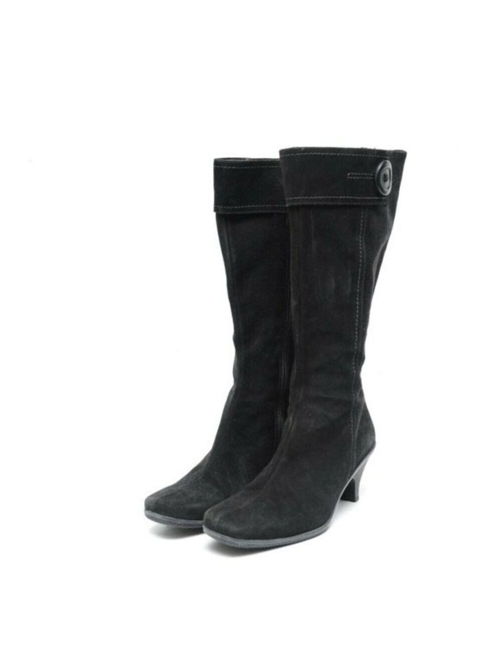 La Canadienne Dorina Suede Square Toe Kitten Heeled Knee High Boots, size 6